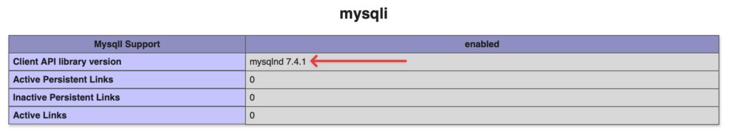 Screen grab of PHP Info screen showing the mysqli extension. Your PHP installation appears to be missing the MySQL extension which is required by WordPress.