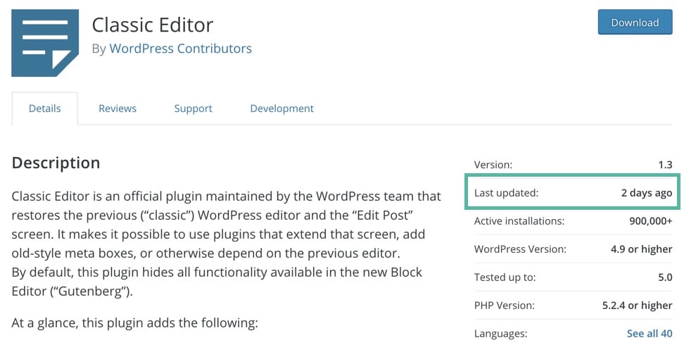 Screenshot of Last Updated field on WordPress.org plugin screen