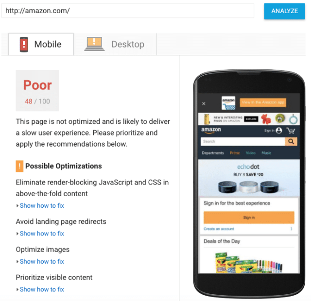 Amazon.com's poor Google PageSpeed score