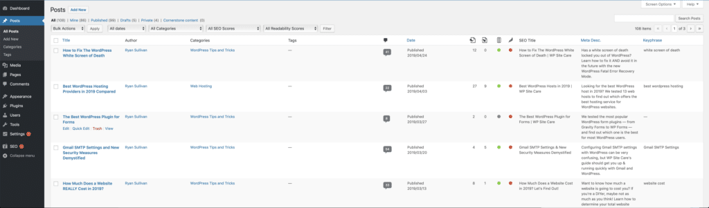 Screenshot of WordPress dashboard with 2700px wide monitor