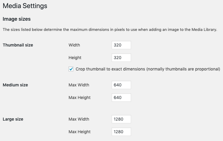 WordPress Media Settings