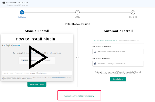 Select 'Plugin Already Installed? Check Now!'